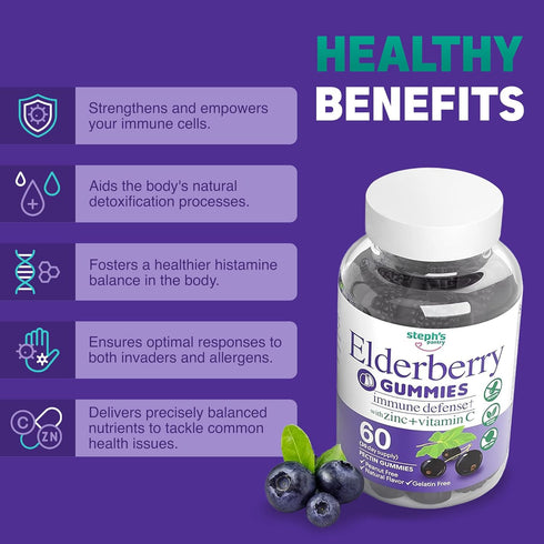 Elderberry Gummies with Vitamin C and Zinc - Immune Booster Elderberry Gummies For Adults and Kids - Vegan Natural Ingredients Defense Multivitami...