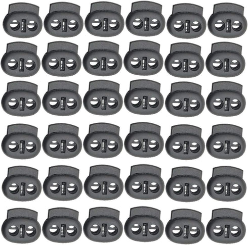 TIHOOD 100PCS Plastic Cord Lock End Toggle Double Hole Spring Stopper Fastener Slider Toggles End...