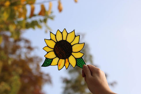 Sunflowers Gifts Stained Glass Window Hanging,Handmade Sunflower Kitchen Decor Suncatcher for Window, Sunflowers Gifts for Women,Birthday Giftss f...
