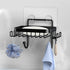 ODesign Soap Dish Holder with 6 Hooks Loofah Bath Sponge Towel Razor Holder for Bathroom Shower Kitchen Adhesive Wall Mounted No Drilling-Black-1 ...