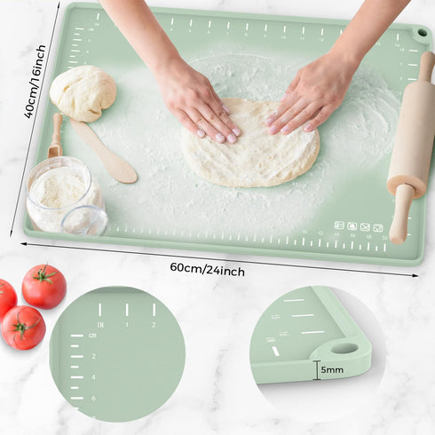 Silicone Baking Mat 24" x 16", Extra Thick Dough Rolling Mat with Measurements and Edge Heightening, Non-stick Food Grade Silicone Pastry Mat for ...