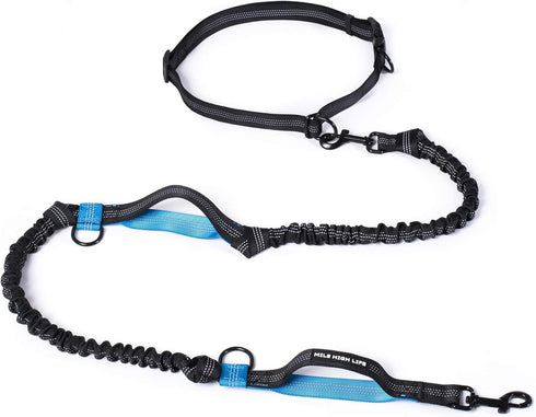 Mile High Life | Retractable Hands Free Dog 7FT Leash | Waist Running Adjustable | Reflective Dual Black Bungees | Dual Handles | Small Medium Lar...