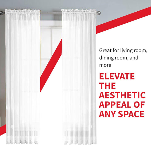 Sapphire Home White Sheer Curtains - 84 Inches Length, 2 Panels Set Sheer Drapes, Light Filtering Textured Window Curtain for Living Room, Bedroom...