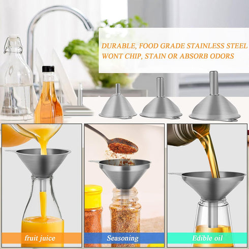 6 Pcs Stainless Steel Mini Funnels for Kitchen use. Large Tiny Small Funnel Set of 3, Metal Cooking Powder Food Grade Flask Funnels for Filling Bo...