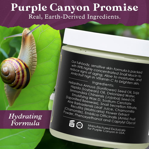 PURPLE CANYON 99% Snail Mucin Body Butter 8oz | Reduce Blemishes, Dark Spots, and Wrinkles for Radiant Skin | Skin Care Snail Cream Moisturizer Dr...