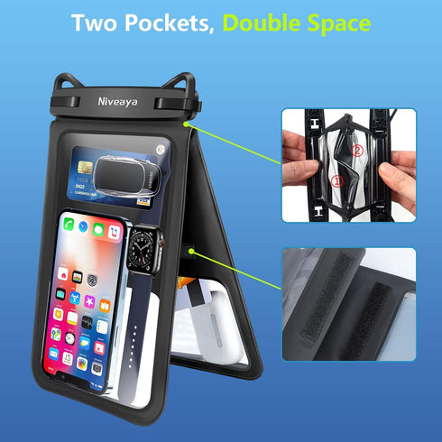 Niveaya [Up to 10.5" Waterproof Phone Pouch - 2 Pack, Waterproof Phone Lanyard Case with iPhone 15/14/13/12 Pro Max up to 8.3", Phone Dry Bags for...