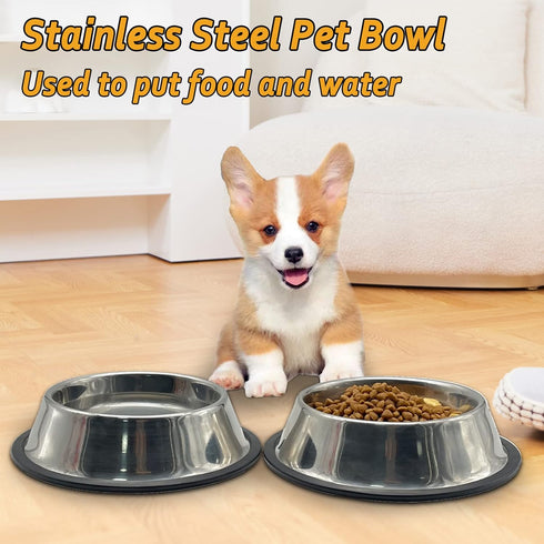Fhiny 4PCS Stainless Steel Cat Bowls, Non-Slip Cats Water Dish with Rubber Base Stackable Pet Feeding Bowl Durable Multifunctional Replacement Whi...