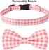 ADOGGYGO Pink Floral Dog Collar with Bow, Adjustable Pink Plaid Dog Collars with Removable Bowtie Pet Pink Flower Collars for Small Medium Large G...