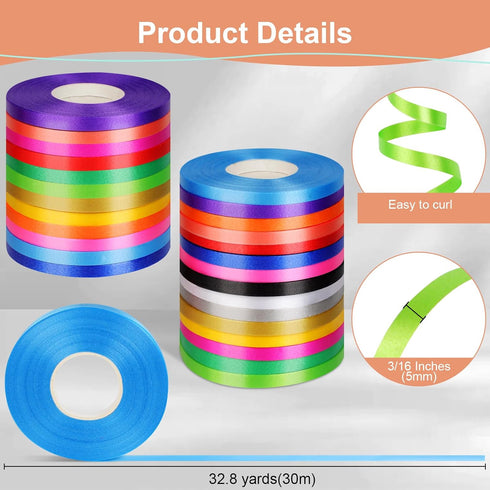 27 Roll Curling Ribbon, 3/16 Inch x 32.8 Yard Balloon String, 15 Colors Ribbons for Crafts, Balloon String Ribbon for Party, Festival, Florist Flo...