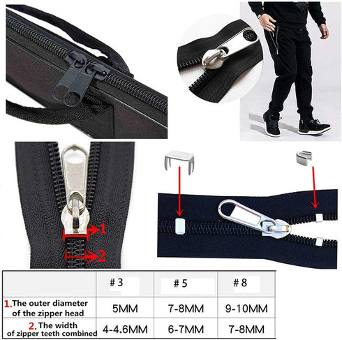 Zipper Repair Kit 255 Pcs Zipper Replacement Kit with Zipper Install Pliers Tool and Zipper Extension Pulls for Clothing Jackets Purses Luggage Ba...