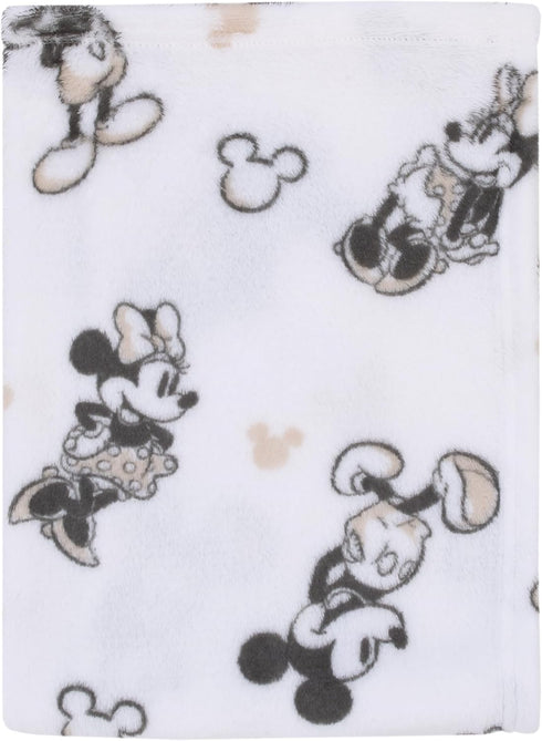 Disney Mickey and Minnie Mouse Black and White Super Soft Baby Blanket...