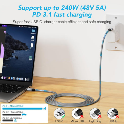 ULT-WIIQ USB C to USB C Cable Fast Charging 240W PD 3.1 High Speed 20Gbps Data Transfer USB C 3.2 Gen 2x2 Cable 4K@60Hz USB C Monitor Cable USB Ty...