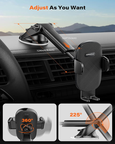 APPS2Car Car Phone Holder Mount, Dashboard/Windshield/Cell Phone Holder for Car, Compatible with iPhone, Samsung, All Phones,Black...