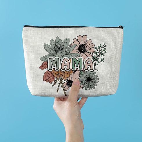 Mama Makeup Bag Retro Flowers Floral Mother Makeup Bag Cosmetic Bag Small Zipper Pouch Mother Appreciation Gifts Birthday...