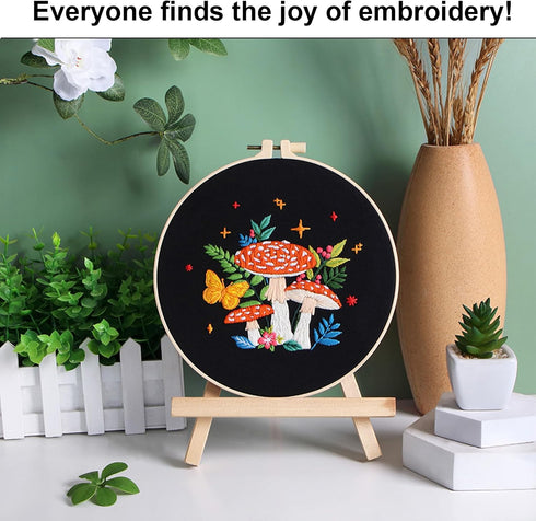 Nuberlic 4 Pack Mushroom Embroidery Kit for Beginners, Starters Cross Stitch Needlepoint Kits for Adults with Stamped Pattern (1 Embroidery Hoops,...