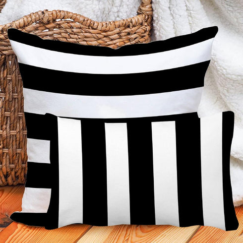 Leaveland White and Black Stripe Set of 2 12x20 Inch Cotton Polyester Square Throw Pillow Case Decorative Durable Cushion Slipcover Home Decor Sof...