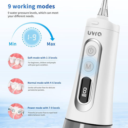 Water Dental Flosser Portable Teeth Cleaner 9 Modes Water Picks 300ml Large Tank Cordless Oral Irrigator Rechargeable Ipx7 Waterproofe High Pressu...