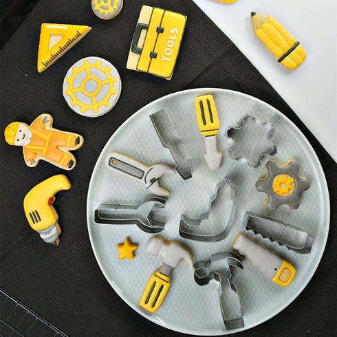 Mini Construction Tools Cookie Cutters Set of 9 pcs, Stainless Steel Mini Hardware Tools Series Shaped Fondant Baking Molds For Father's Day...