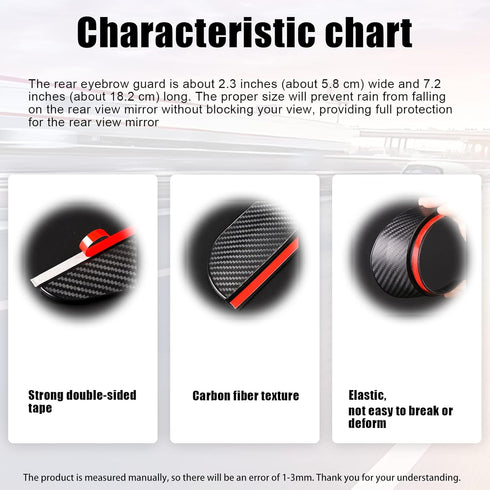 2 Pcs Car Rear View Side Mirror Rain Eyebrow, Car Exterior Trim Accessories, Carbon Fiber Rear View Mirror Visor Guard Car Side Mirror Rain Eyebro...