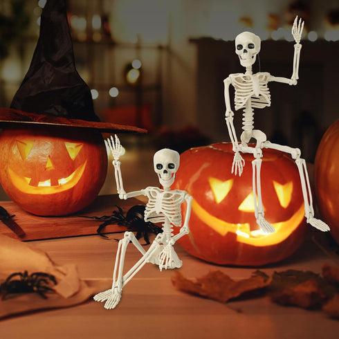 1 Pack Halloween Skeleton Decorations, 15.7" Halloween Full Body Mini Skeleton with Movable Posable Bones,Spooky Skeleton for Halloween Party Deco...
