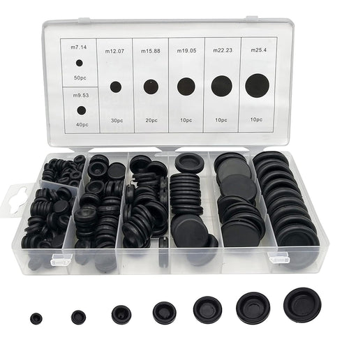 170Pcs 7 Sizes Rubber Grommet Assortment Kit, Firewall Hole Plug Set Electrical Wire Gasket Solid Hole Plugs Assortment Set for for Wire Plug, Cab...