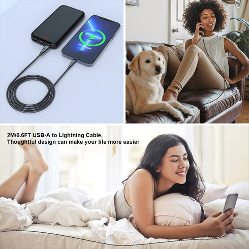 Metal Braided iPhone Charger Cable 6.6Ft/2M Long Lightning Cable Apple MFi Certified Fast Charging iPhone USB Cord iPhone Syncing Data Cable chew ...