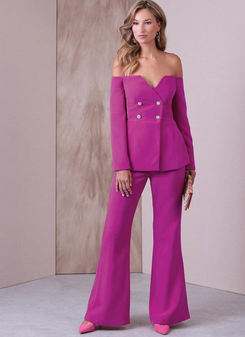Vogue Misses' Off-The-Shoulder Jacket and Semi-Fitted Highrise Pants Sewing Pattern Packet, Design Code V1943, Sizes 8-10-12-14-16...