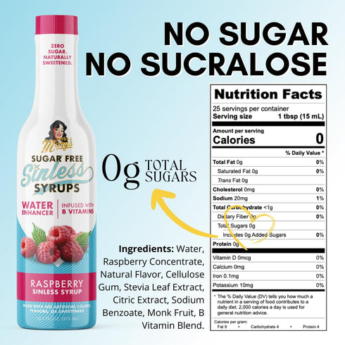Sugar Free Raspberry Sinless Syrup - Stevia Based, No Sugar Alcohols or Sucralose, No Artificial Sweeteners, Natural Ingredients, Water Enhancer, ...