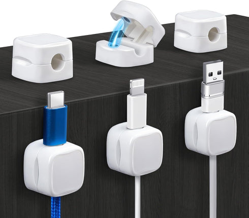 Magnetic Cable Clips, 6 Pack Cord Organizer Holder, White Charging Cable Keeper (Cable Smooth Adjustable), Adhesive Cable Management Phone USB Cha...