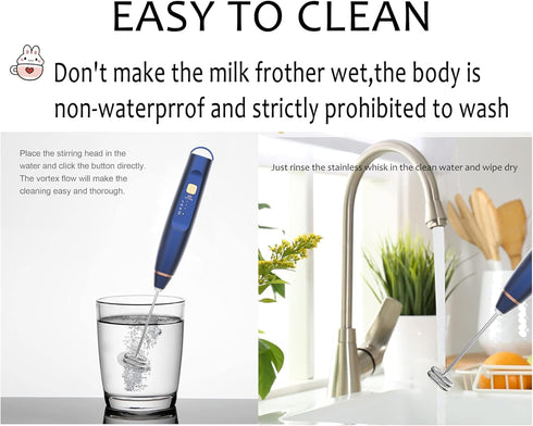Milk Frother Handheld Foam Maker with 2 Stainless Stirring Head 3 Speed Rechargeable Electric Blender Milk Frother Wand Drink Mixer for Cappuccino...