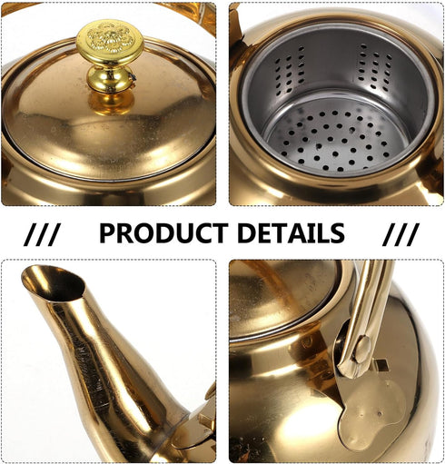 Hemoton Stainless Steel Tea Kettle Stovetop Teapot Hot Water Boiling Kettle with Handle Gas Cooker Metal Kettle Coffee Pot Golden...