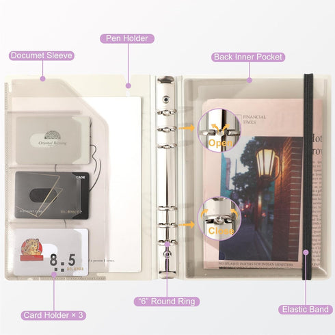 CAGIE A5 Binder 6 Ring Binder Notebook with Dividers Refillable Planner Binder with Pockets, A5 Refill Paper Include Planning Square Ruled and Dot...