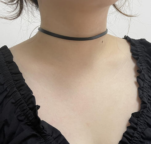 Simple Black Punk Style PU Leather Choker Adjustable Length Necklace with Chain for Women Wedding Birthday Party Club Jewelry...