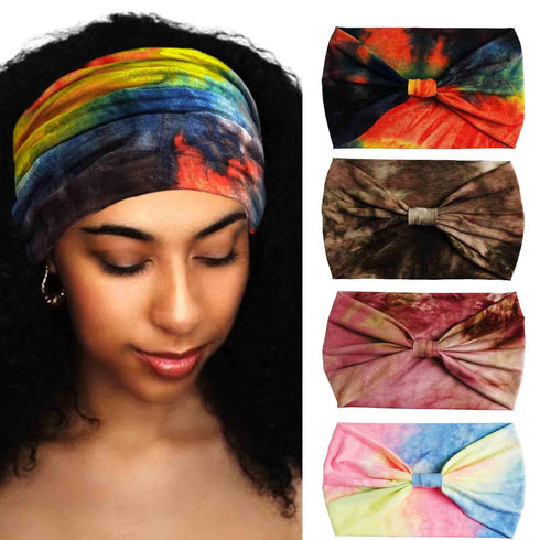 Wide Headbands Stretch Turban Knotted Hairbands Elastic Yoga Workout Sweatband Running Sport Head Scarf Large African Head Wraps for Women 4 Pcs (...