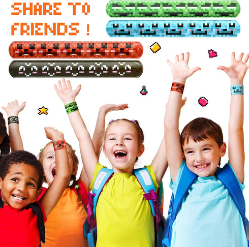 48 Pieces Pixel Slap Bracelet Pixelated Miner Party Pixelating Snap Bracelets Multi Colorful Party Supplies for Pixel Craft Themed Video Game Birt...