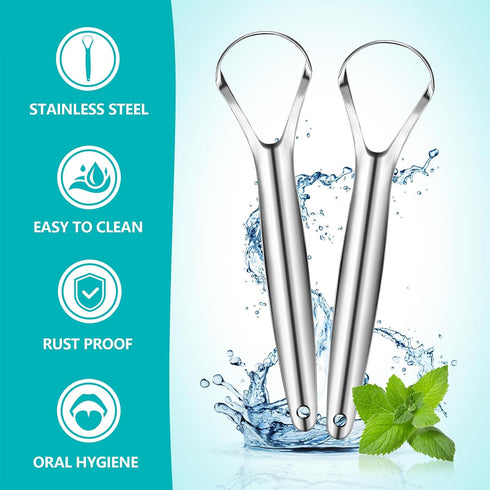 2 Pack Metal Tongue Scraper for Adults, Stainless Steel Tongue Cleaner with Travel Case, Reusable Tongue Scraper for Oral Care...