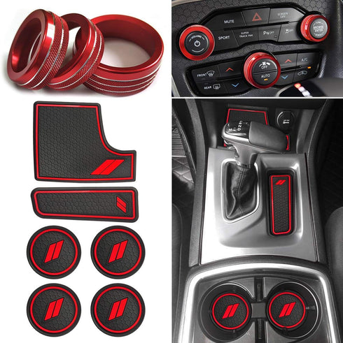 Auovo Anti-Dust Mats and Trims for Charger Accessories 2015-2023 6PCS Car Cup Holder Coasters Insert Center Console and 3 PCS Aluminum Alloy Air C...