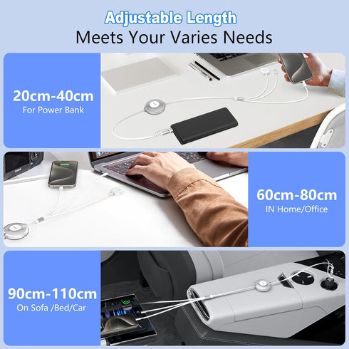 100W Multi Charging Cable for Apple Watch Charger, iPhone 15 Retractable Charging Cable with Type C 100W+IP 27W+iWatch Charger Retractable Phone C...