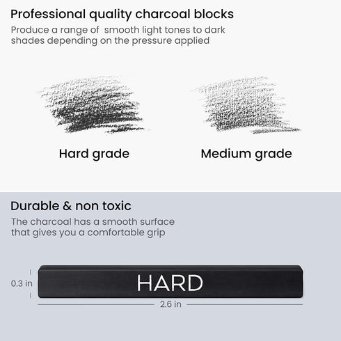 ARTEZA Compressed Charcoal Sticks Set of 16 – Medium and Hard Drawing Crayons for Sketching, Shading, Line Work in Charcoal Art and Figure Drawing...