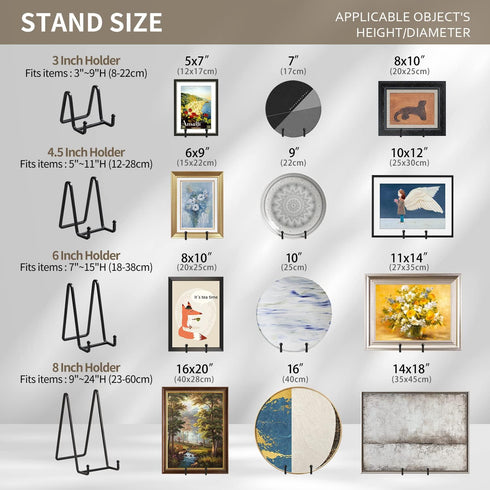 Plate Holder Easel Display Stand - 3 inch Metal Plate Stands for Display - Tabletop Picture Stand - Black Iron Easels for Display Pictures | Photo...