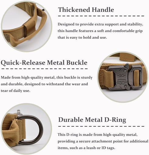 Tactical Dog Collar, Adjustable Military Training Nylon Dog Collar with Control Handle and Heavy Quick-Release Metal Buckle for Small Medium Large...