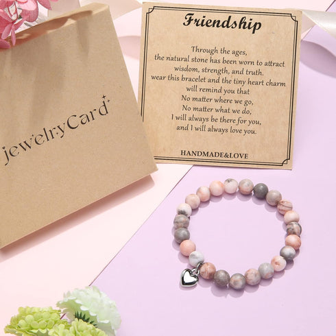 Jewelry&Card Mothers Day Gifts for Sister Best Friend, Natural Stone Heart Friendship Bracelets for Sister Best Friend Bestie Women...