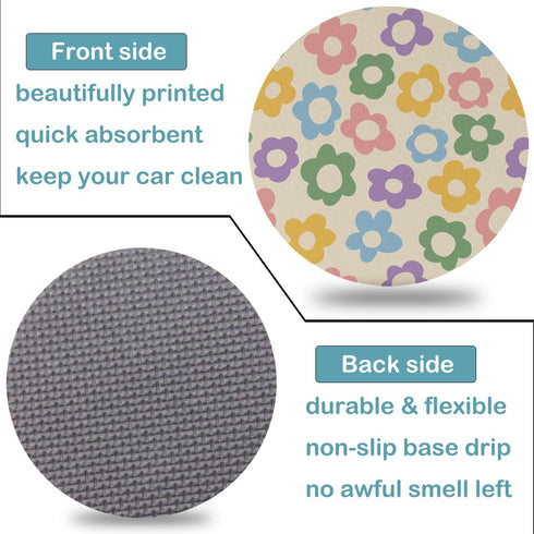 5 Pack, Flowers Vintage Groovy Steering Wheel Cover Universal 15 Inch, Vintage Groovy Flowers License Plate Frames 2 Holes with Screw Caps, Car Cu...
