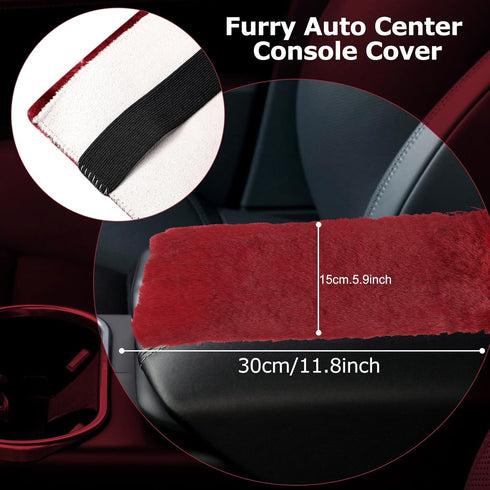 10 Pieces Fluffy Steering Wheel Covers Handbrake Cover Seat Belt Shoulder Pads Gear Shift Cover Diamond Ignition Ring Ball Key Chain Armrest Box M...
