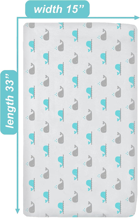 TL Care 100% Natural Breathable Cotton Jersey Knit Fitted Bassinet Sheet, Aqua Whale, 15" x 33", Soft Breathable, for Boys and Girls...