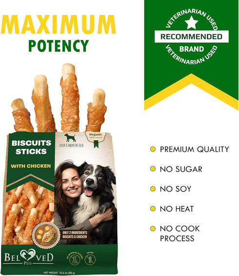 Biscuits Sticks Dog Treats Chicken Wrapped Human Grade Meat - Natural Dried Snacks Rawhide - Free & Grain Free Long Lasting Chews for Large & Smal...