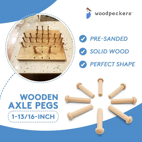 Wood Axle Pegs 1-13/16-inch, Pack of 25 Mini Wooden Pegs for Train Craft, Fits 3/8-inch Hole Wooden Wheels for Crafts, by Woodpeckers...