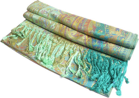 Pashmina Scarf with Vintage Tapestry Style Rainbow Luxury Paisley Pattern Wrap Shawl...