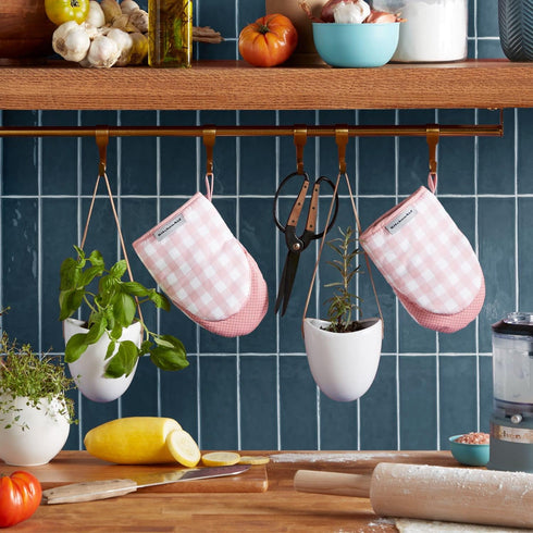 KitchenAid Gingham Mini Oven Mitt 2-Pack Set, Dried Rose, 5.5"x8"...