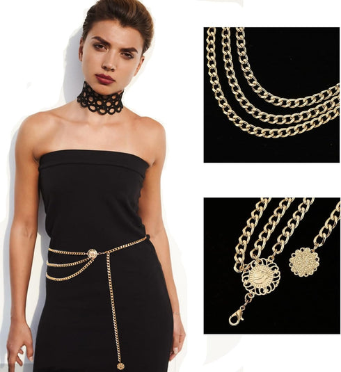 Tatibana Multilayer Metal Waist Chain Dress Belts Metal Belt for Women Girls Ladies Adjustable Body Waist Link Belts for Jeans Dresses...
